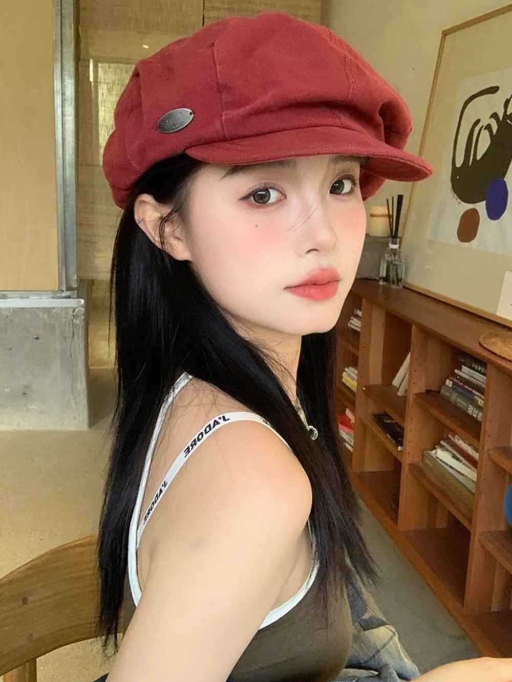 Stylish Women's Red Newsboy bakers Cap